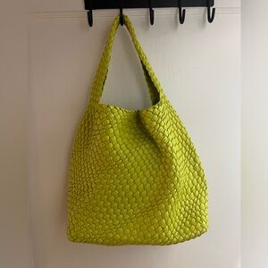 Neon green oversized woven shoulder bag